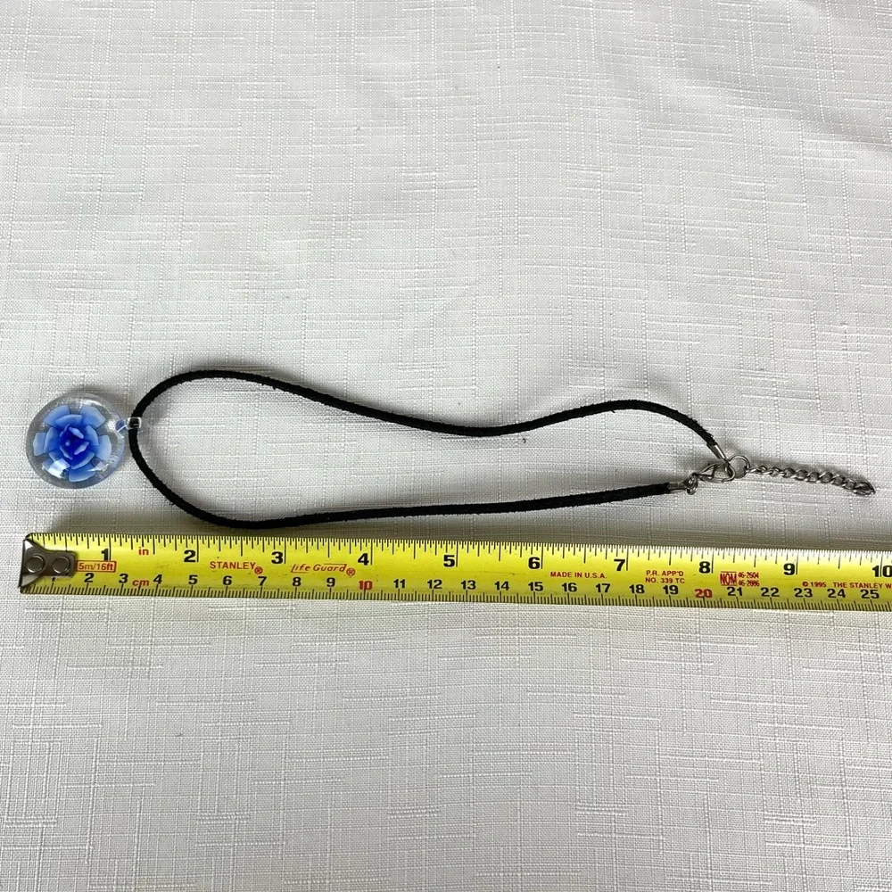 Blue Flower Glass Pendant Necklace
